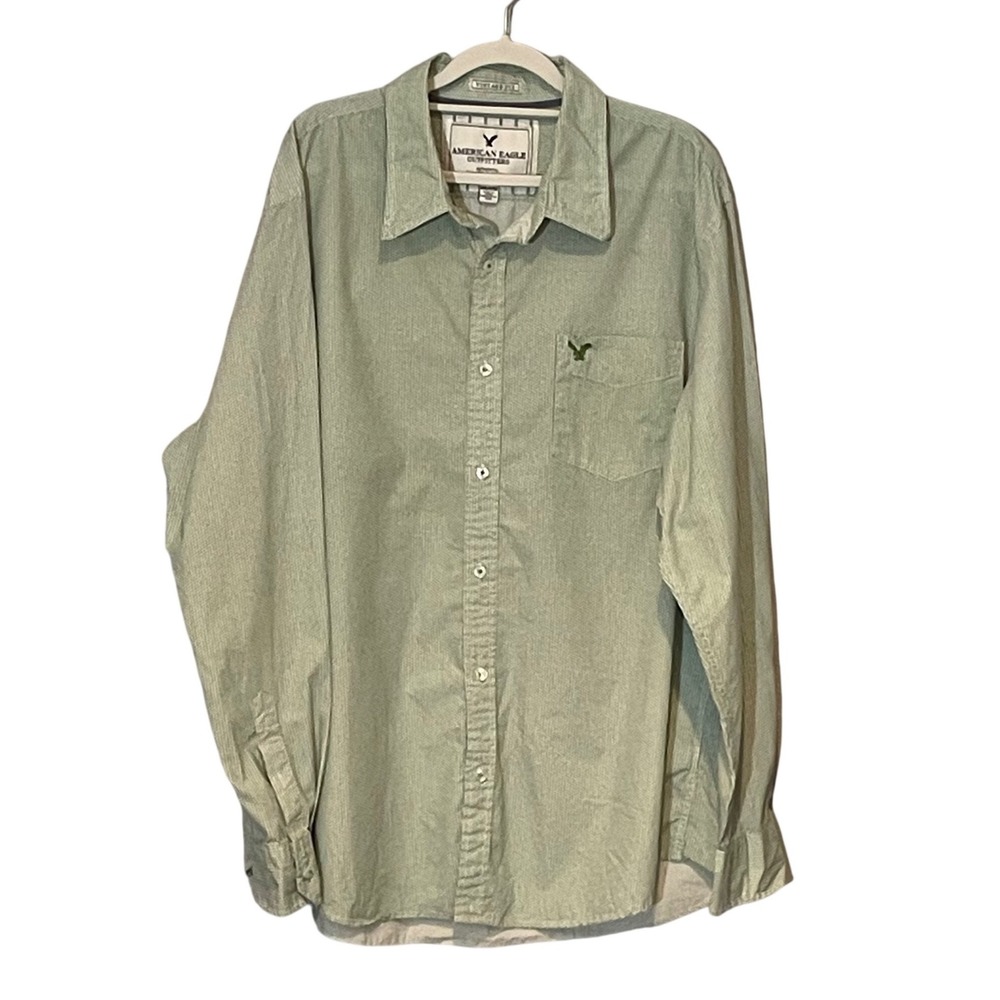 American Eagle Outfitters XXL Green Geometric Print Button Down Shirt Cotton‎